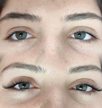 Extensiones de pestañas efecto mixto antes y después_